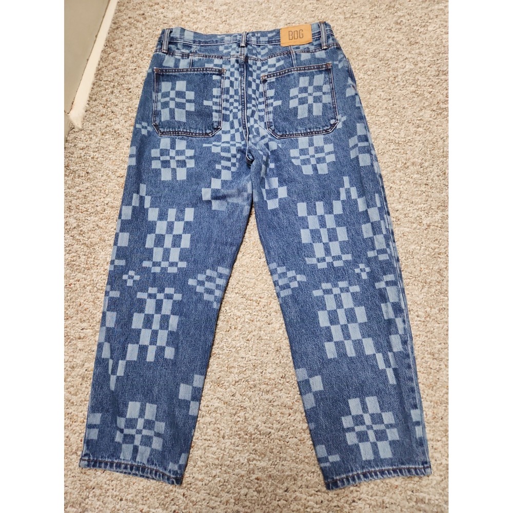 BDG Urban Outfitters 33 Bow Fit Jeans Checkerboard Print Mens Tapered 33x27 Blue